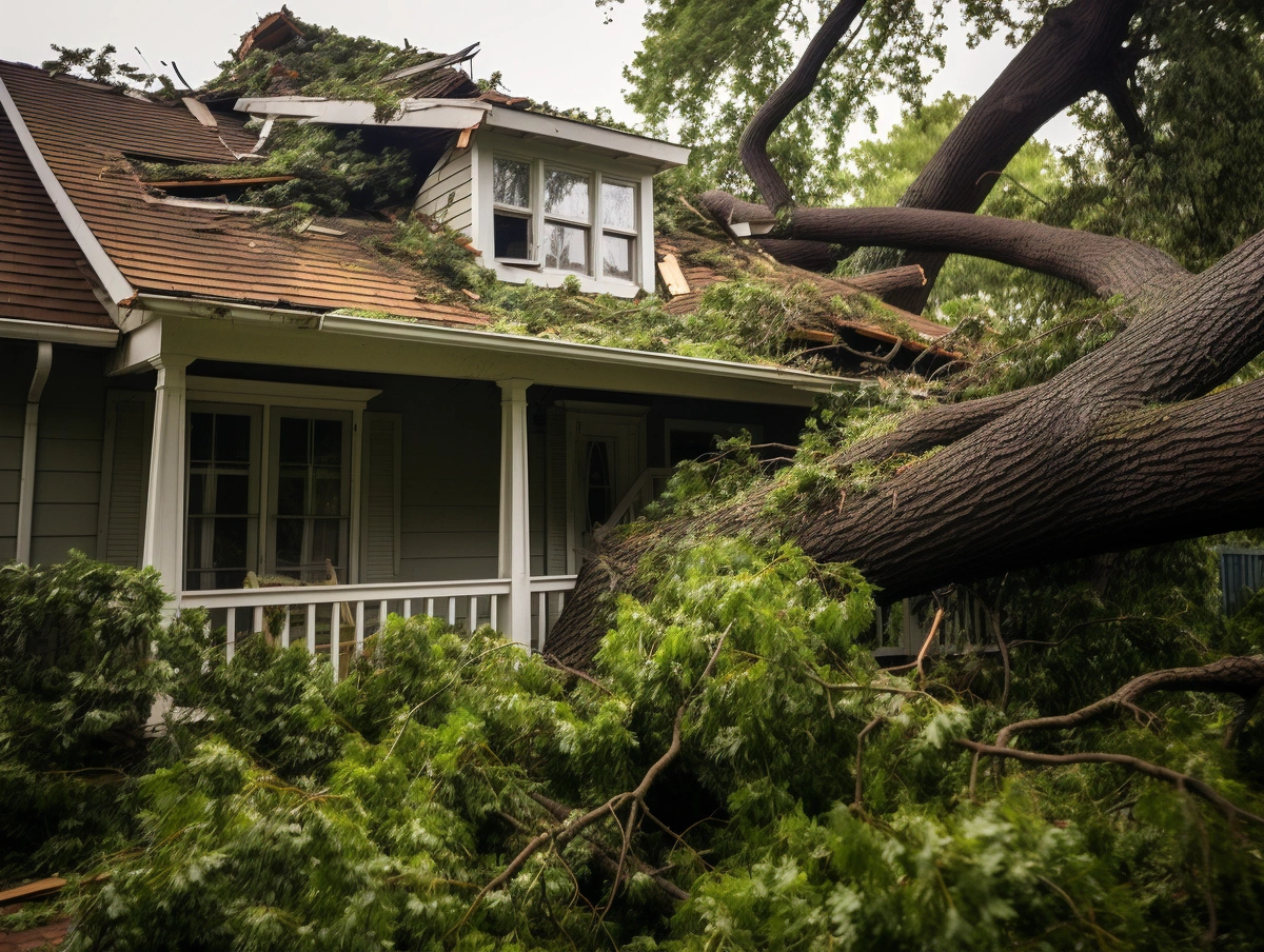 Used - close up to residential home with storm damage