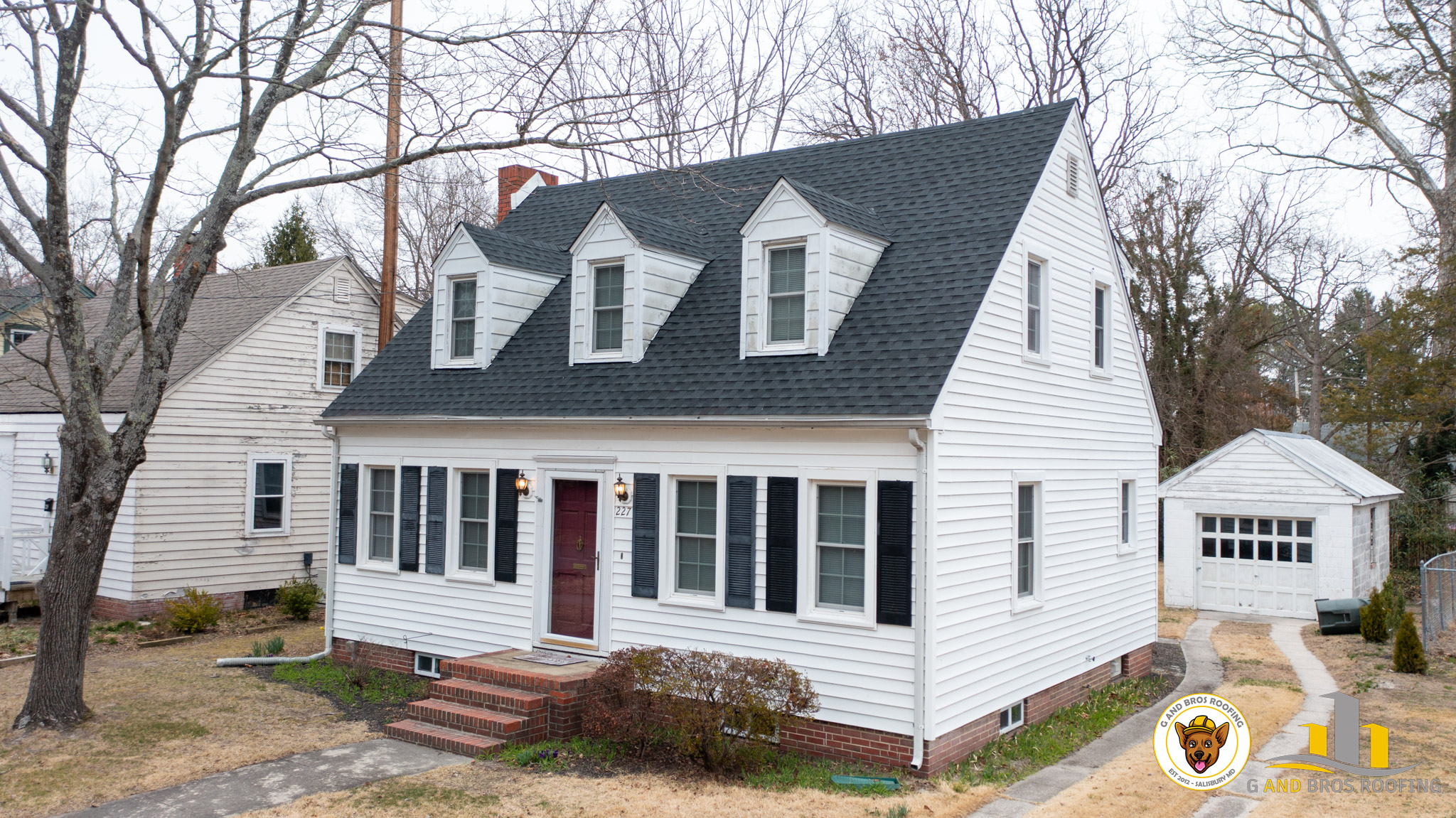 Used - G and Bros completed an insurance roof replacement for Rebecca Grady at 227 Middle Boulevard, Salisbury MD, using GAF Timberline HDZ Charcoal shingles.