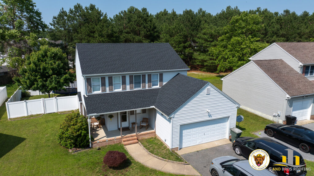 Used - G and Bros Roofing completed an insurance claim residential roof replacement for Luis Camacho and Leslie Santos at 205 Kinsdale Court in Salisbury MD, using GAF Timberline HDZ Charcoal shingles.