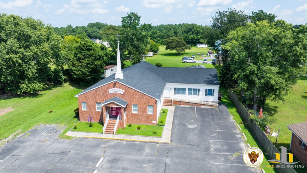 Used - G and Bros Roofing completed a commercial roof replacement at Evangelistic Church, 1503 West Road, Salisbury, MD 21801. We installed GAF Timberline HDZ Charcoal shingles for a durable and stylish upgrade.