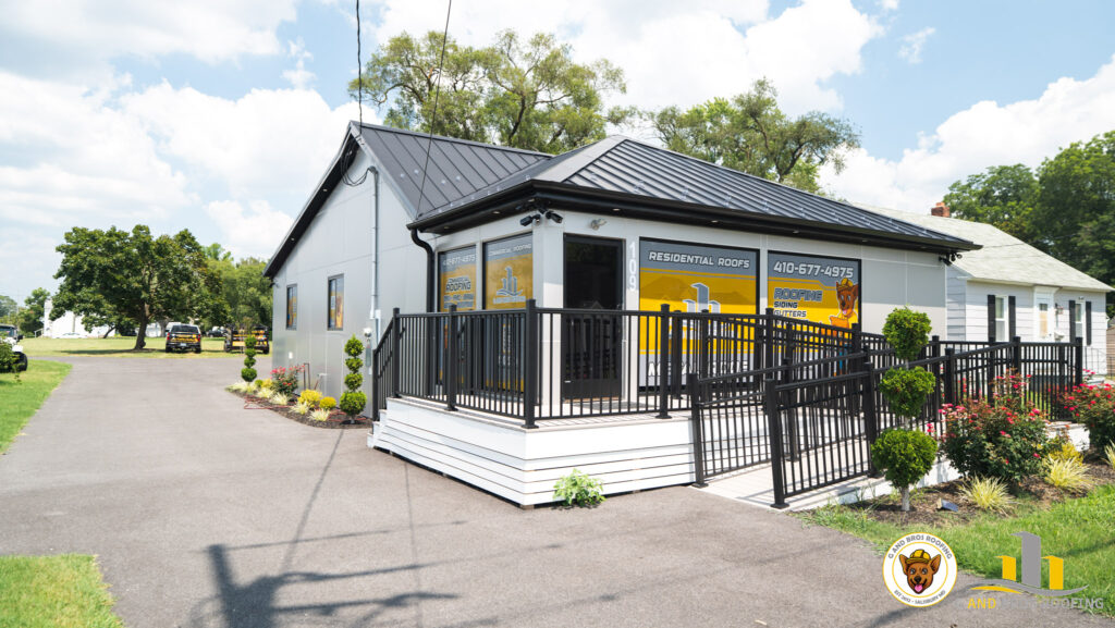 Used – Metal Roof Installation. G and Bros Roofing installed a sleek standing seam metal roof at their office on Clark Street in Salisbury, MD, showcasing durability, style, and long-lasting performance.