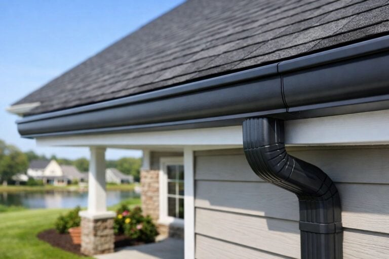 Used - High-quality seamless gutter installation on a modern home in Salisbury MD, showing clean lines and professional craftsmanship by G and Bros.