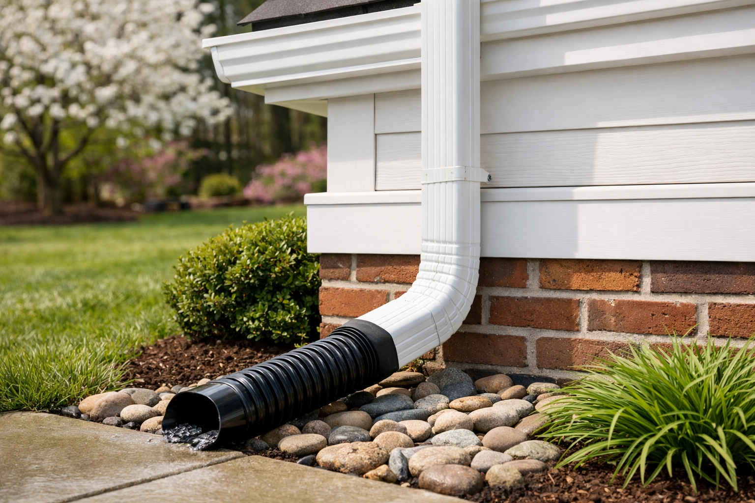 Used - Professional gutter maintenance in Fruitland MD showing a clean gutter system protecting a home's foundation.