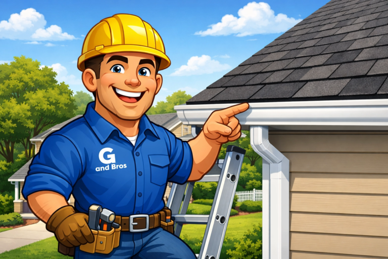 Used - G and Bros mascot inspecting roof and gutters for maintenance in Fruitland MD