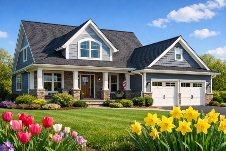Used - A beautiful suburban home in Fruitland, MD, with a well-maintained asphalt shingle roof and clean gutters on a sunny spring day. Ideal for homeowners seeking roofing and gutter maintenance in Salisbury and the Eastern Shore.