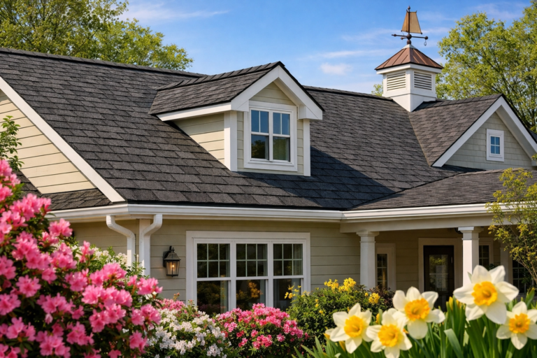 Used - Professional asphalt shingle roof and clean gutters on a Fruitland MD home during spring maintenance.