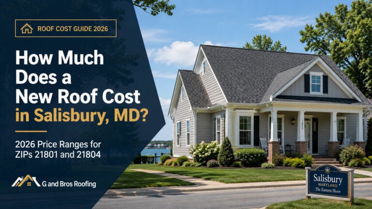 Used - Blog cover image for roof replacement cost in Salisbury MD showing a residential home with a new architectural shingle roof