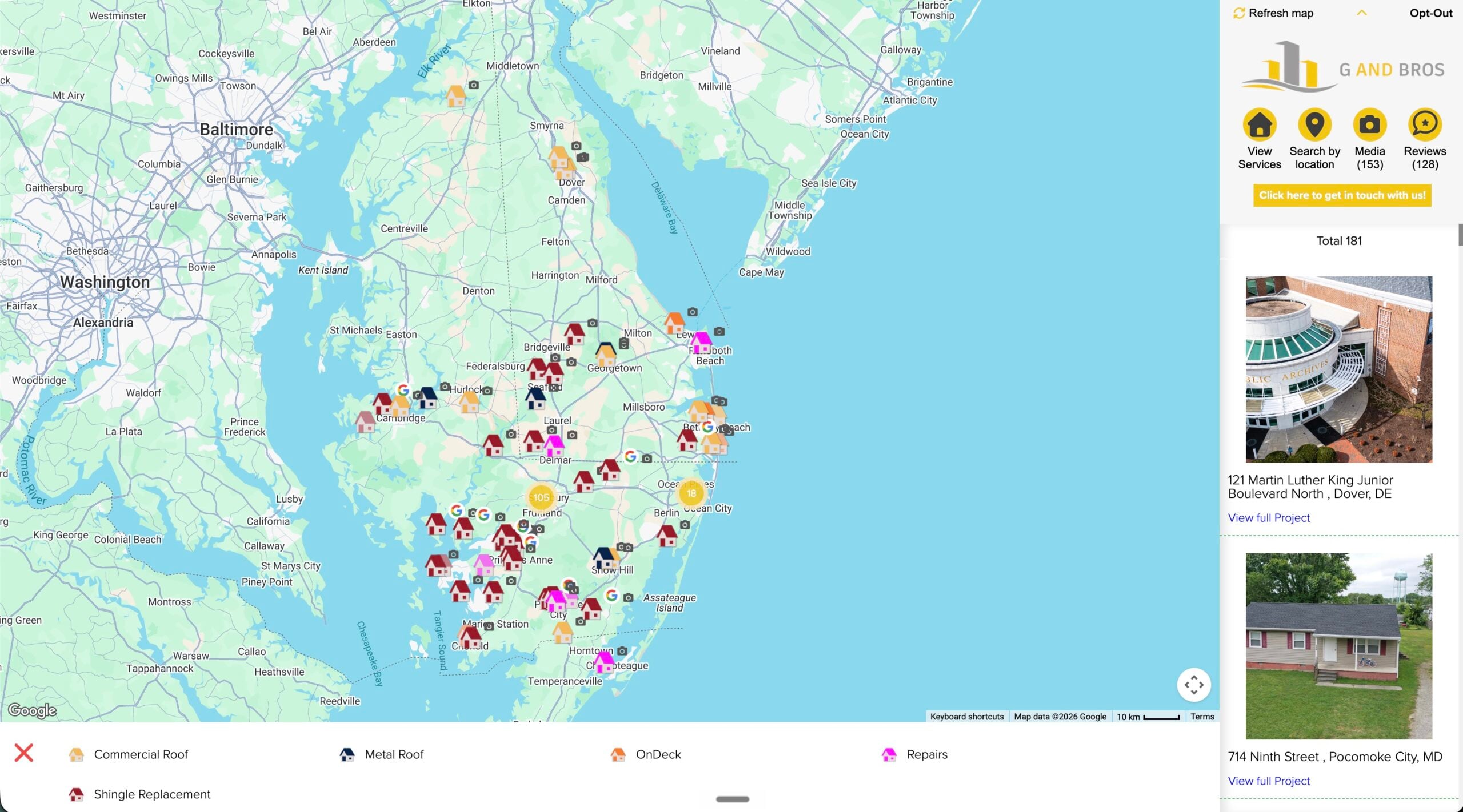 G and Bros completed roof projects across the Eastern Shore of Maryland and Delaware