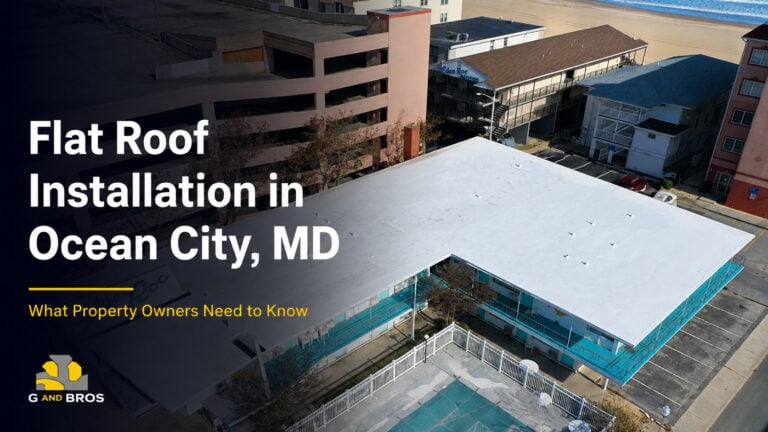 Used - Commercial flat roof installation in Ocean City, MD featuring a completed white membrane roofing system by G and Bros Roofing