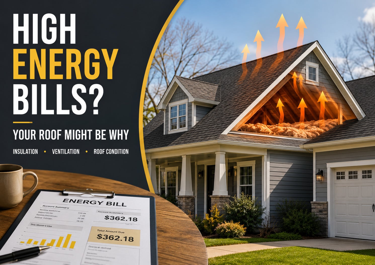 Used - High energy bill caused by poor roof insulation, attic ventilation, and aging shingles on a Delmarva home