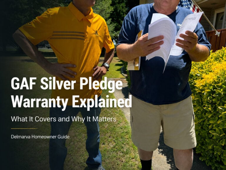 Used - GAF Silver Pledge warranty explained for Delmarva homeowners reviewing roofing paperwork with G and Bros