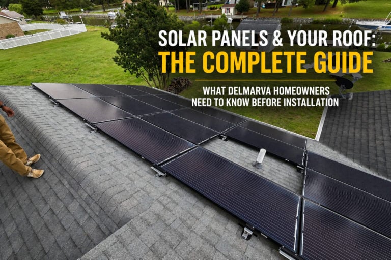 Used - Solar panels installed on an asphalt shingle roof for a Delmarva homeowner guide about roofing and solar installation