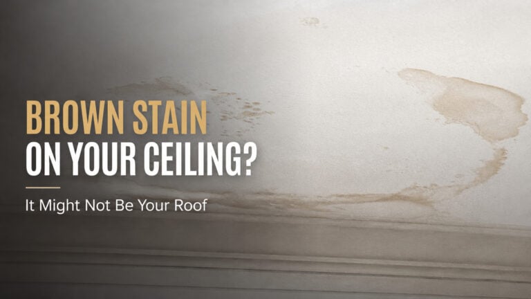 Used - Brown water stains on a residential ceiling showing signs that may come from a roof leak, plumbing, or HVAC condensation