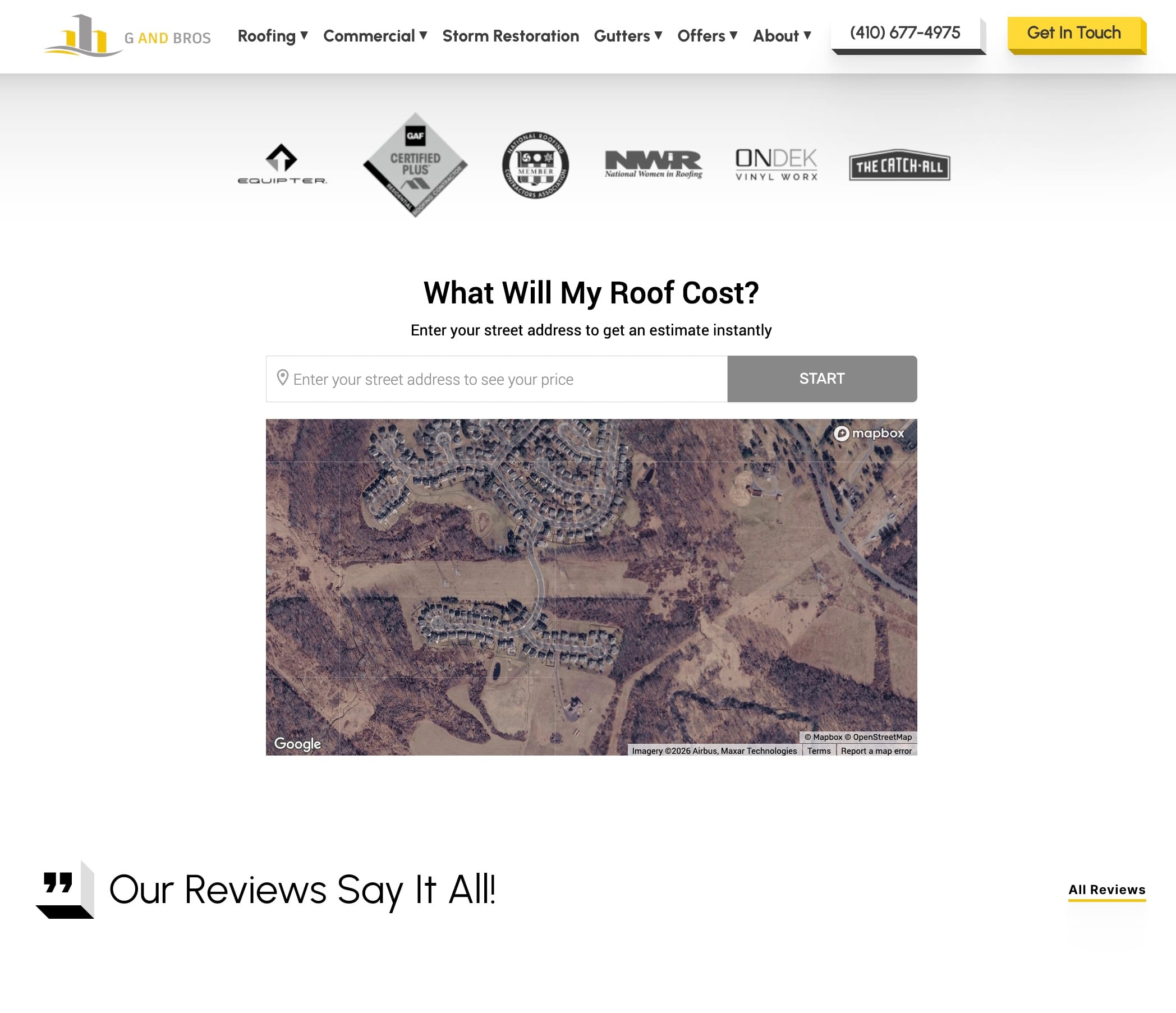 G and Bros Instant Roof Quote tool shown on a phone and laptop screen