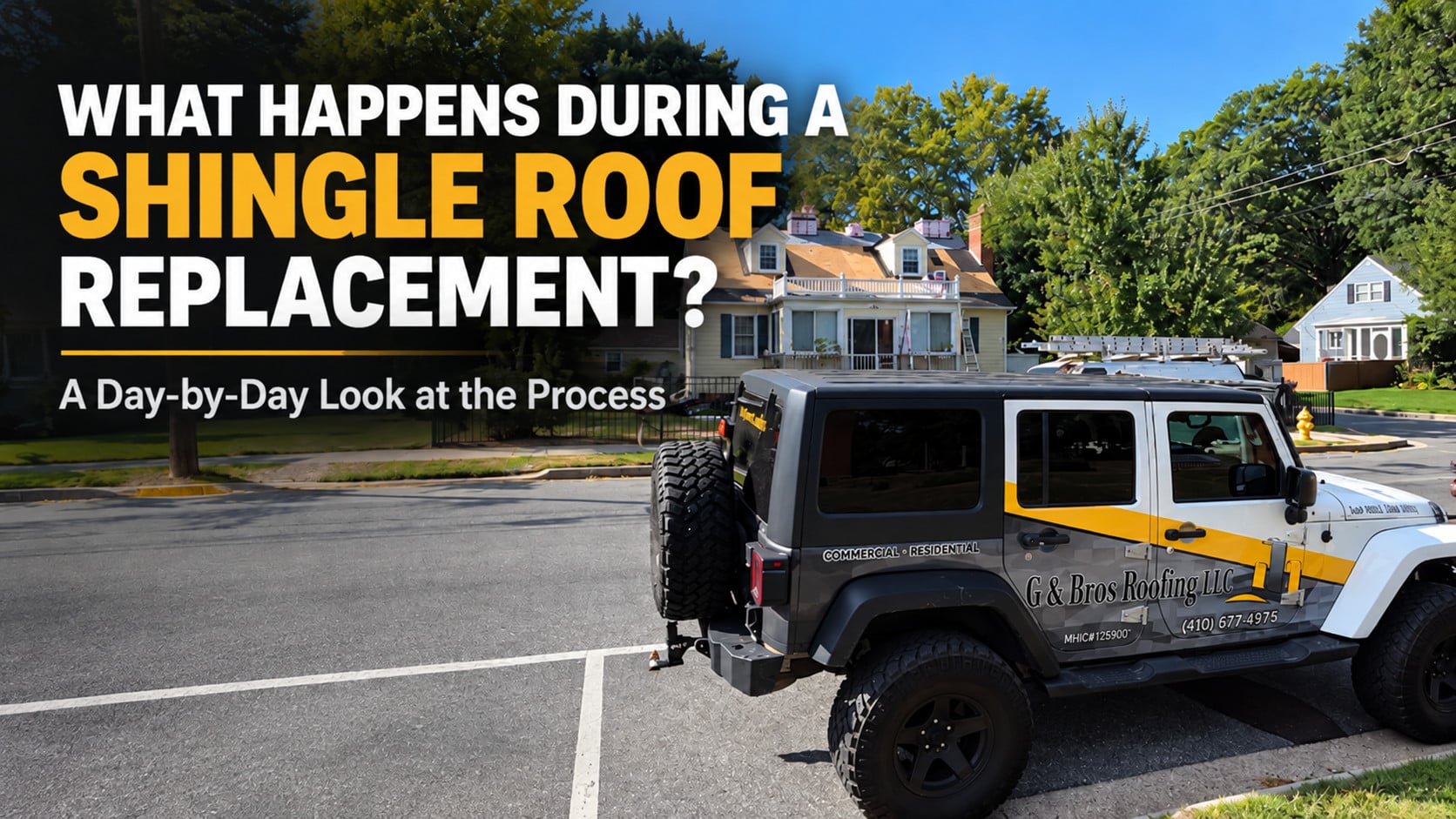 Used - Roofing crew installing asphalt shingles during a residential roof replacement on the Eastern Shore.